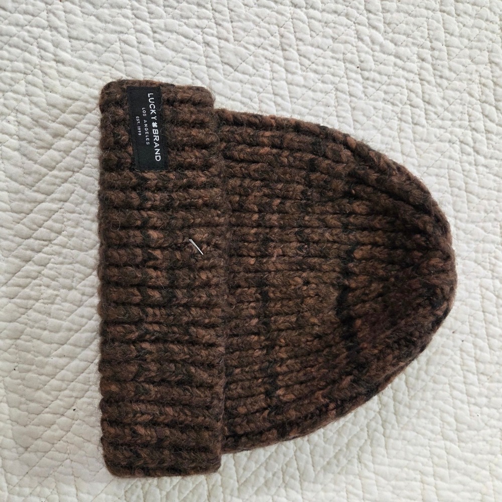 Lucky Brand Brown Marled Chunky Knit Cuffed Beanie Hat OSFA Unisex Winter Cap
